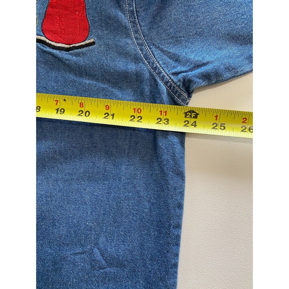 Quizz Again NY Women's Long Sleeve Shirt L Velvet Collar Embroider Bear Denim‎ - Picture 6 of 9